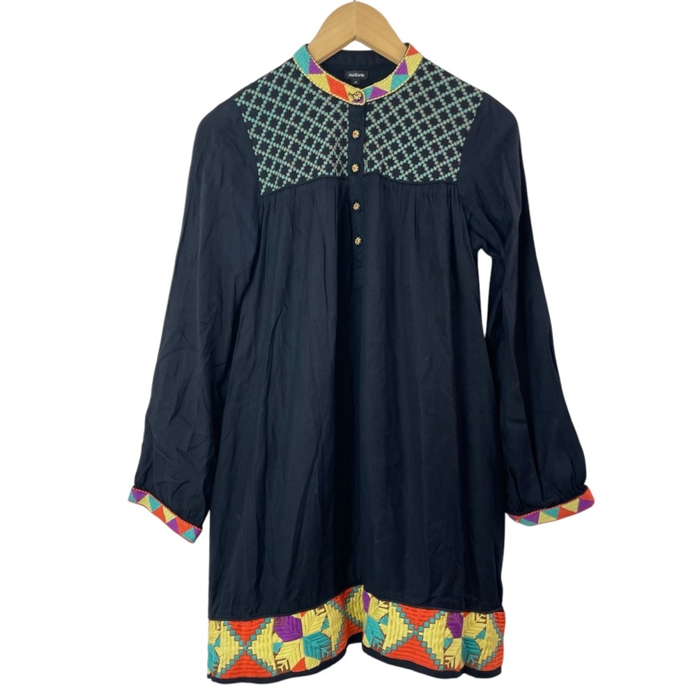 Natura Spanish Embroidered High Neck Long Sleeve Mini Dress Size Medium